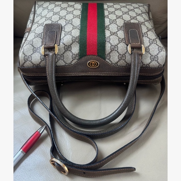 Authenticated Vintage Gucci Ophidia Web Monogram Canvas Leather Shoulder Bag - Picture 6 of 16